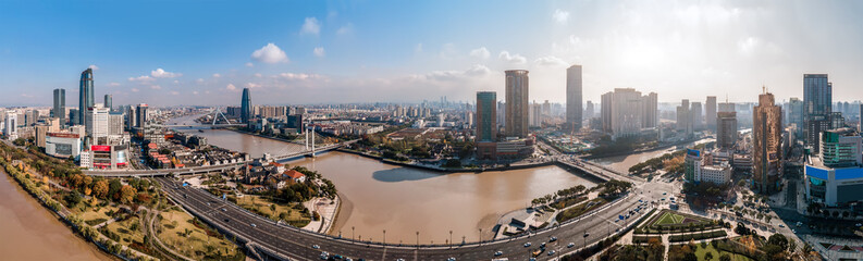 Fototapeta premium Aerial view of Sanjiangkou in Ningbo