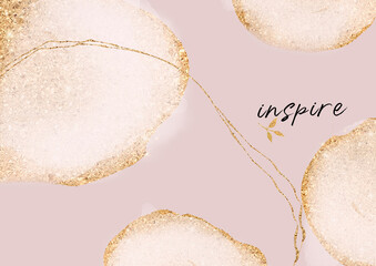 Watercolor shapes in pink tones with gold glitter.