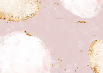 Frame for invitation with a ready-made modern design. Watercolor shapes with gold glitter in pink tones-2