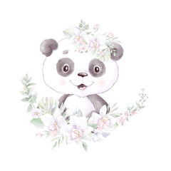 Panda, watercolor illustration isolated on white background.