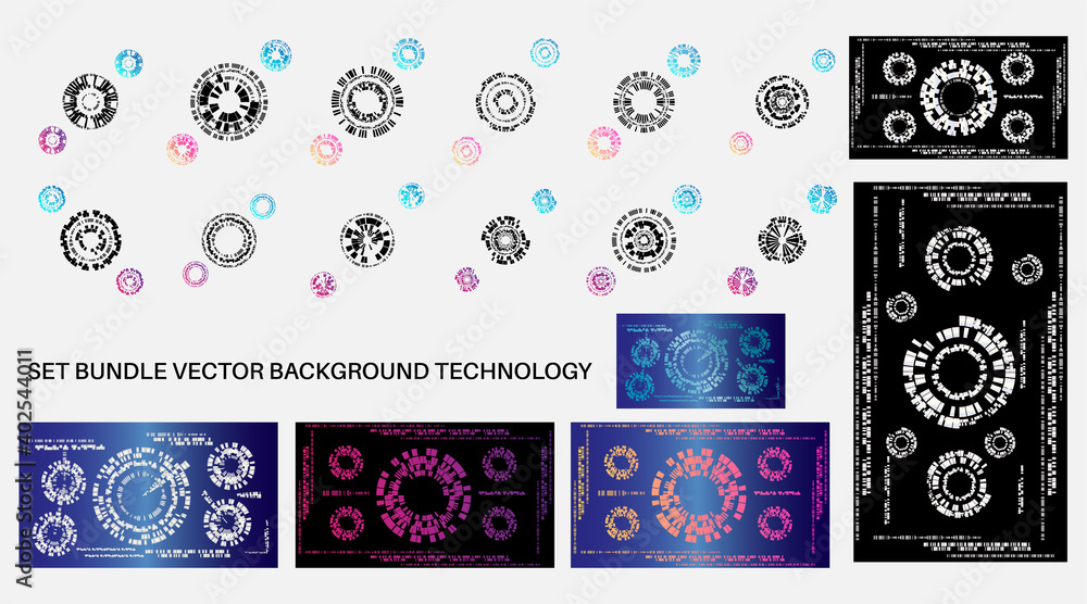 Wall mural technology background design collection with circular lines. vector illustration design
