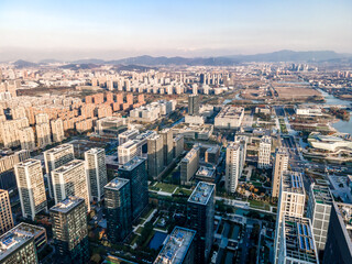 Fototapeta premium Aerial photography of architectural landscape skyline of Ningbo Financial District
