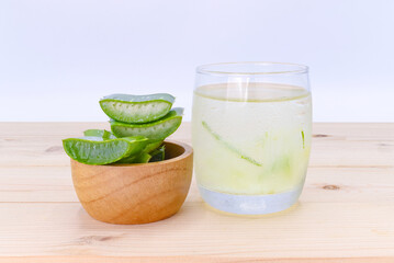 Aloe Vera for drinking on wood table
