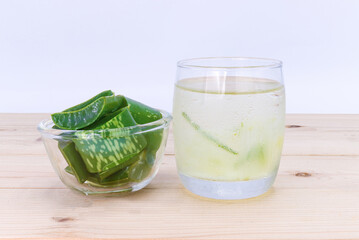 Aloe Vera for drinking on wood table