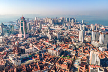 Fototapeta premium Aerial photography of architectural landscape skyline in Qingdao Bay