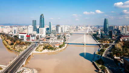 Obraz premium Aerial view of Sanjiangkou in Ningbo