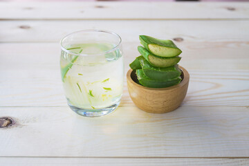 Aloe Vera for drinking on wood table