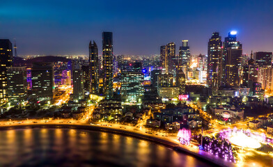 Aerial photography of Qingdao urban landscape at night