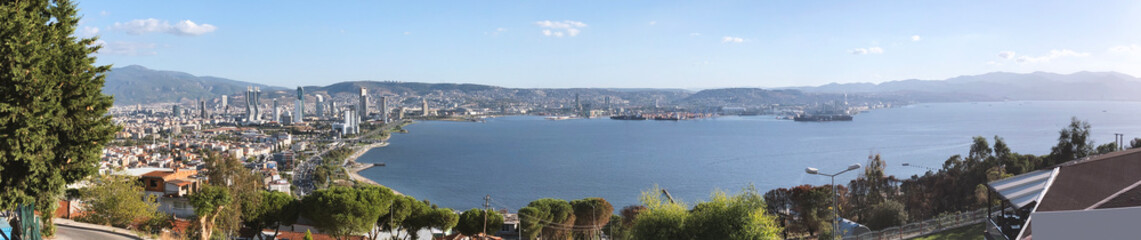 Fototapeta na wymiar Panoramic view of Izmir bay and Izmir City.