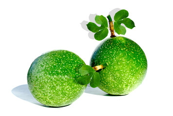 A single fruit of green passion fruit The fruit is round or oval and succulent.size is...
