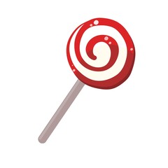 Lollipop candy with white and red spiral pattern. Vector illustration isolated on white background