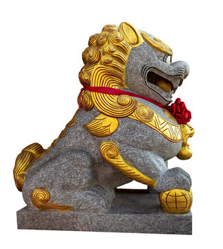 Chinese Lion dogs stone statue foo dogs side view