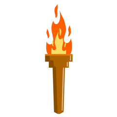 Torch with fire. Olympic flame. The concept of light and knowledge. Flat cartoon illustration. Greek Symbol of sports competitions