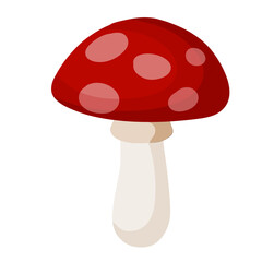 Mushroom with a red cap. Natural natural product. Vegetation element of the forest. Flat cartoon illustration