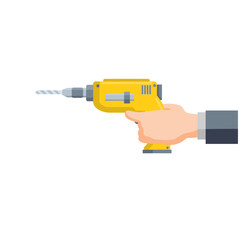 Drill. Technical work. Tool in hand. Construction Electrical Appliance. Flat cartoon icon