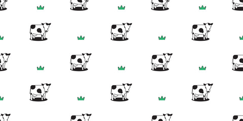 Dairy cow seamless pattern, Cute dairy cow on white background.	