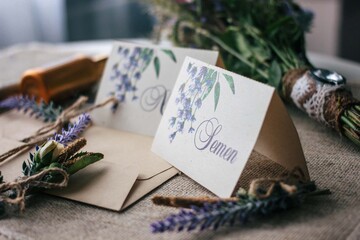 close up of wedding invitations