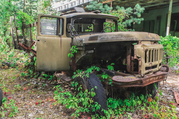 Abandoned broken truck in Pripyat