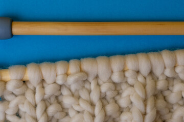 big chunky knitting on wooden knitting needles 