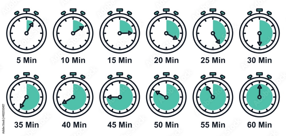 Wall mural timers icon set on white background in thin line style. stopwatch symbol. countdown clock counter ti