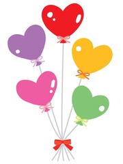 カラフルな5つのハート形の風船