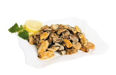 
peeled mussels on a plate
