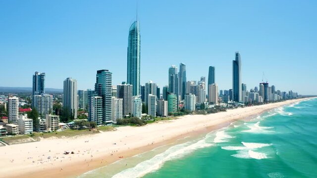 Cityscape of Surfers Paradise, Gold Coast, Australia Aerial 4K 