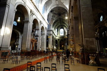 The disposition of the chair at Saint-Sulpice church during the covid-19. Paris, France - 30th december 2020