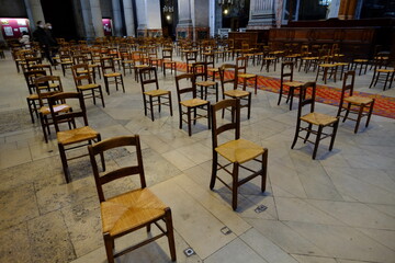 The chair disposal at the Saint-Sulpice church during the Covid-19 pandemic.