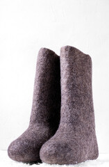 Valenki, traditional Russian felt boots for cold winter against the white background