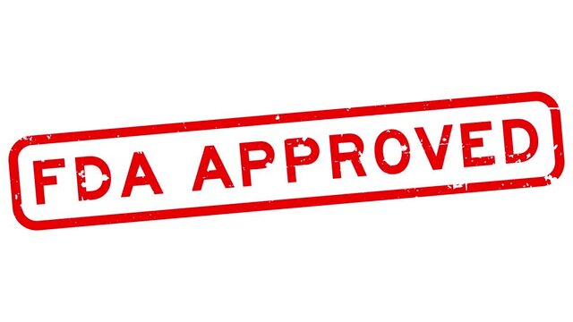 Grunge red fda approved word square rubber seal stamp zoom on white background