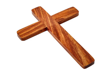 Happy Easter, praying for the grace of Jesus Christ and Christian tradition concept with picture of wood cross or crucifix isolated on white background with clipping path cutout
