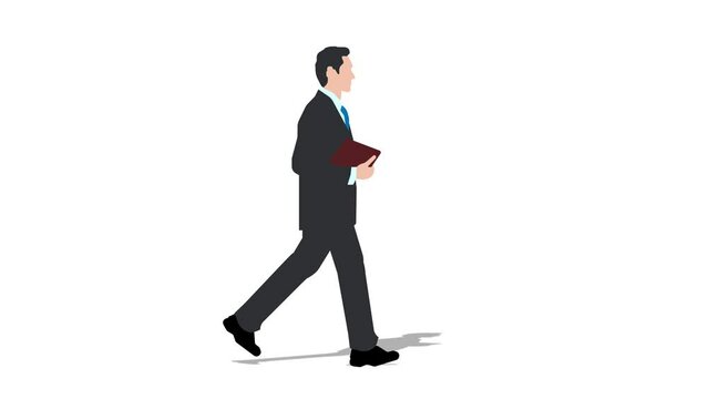 Walking business man cartoon animation. Loop animation ( 4K video ).