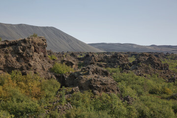 Dimmuborgir - a rock town near the Lake Myvatn in northern Iceland with volcanic caves, lava fields...