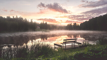 Picnic Bench with Baltic Sunset and Lake View