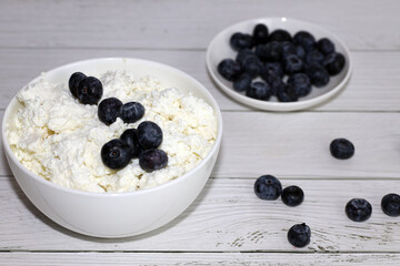 homemade cottage cheese with blueberries, healthy food