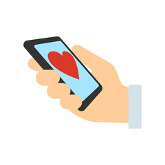 Telephone with a picture of a heart in a man's hand. vector illustration