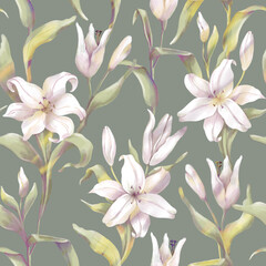 Obraz na płótnie Canvas Seamless pattern with flowers. Beautiful lily flowers. Seamless pattern for you design. 