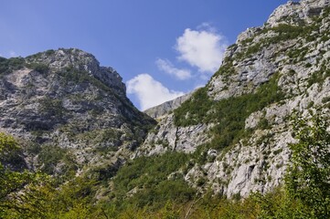 A rocky part of a mountain that has suffered a collapse due to the earthquake (Sibillini, Marche,...
