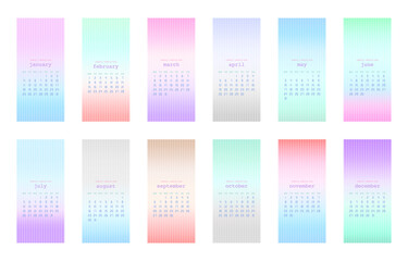 Set of soft color gradient background with 2021 Calendar