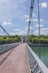 Old Gateway College bridge (Passerelle du College, 1845) - bridge over Rhone river at the city Lyon, Rhone-Alpes, France.