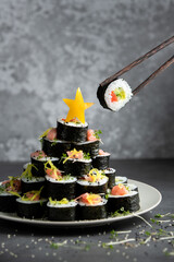 Sushi in form of christmas tree