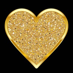 Glitter golden shiny heart, happy Valentine