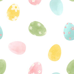 Materiał do szycia Beautiful vector seamless pattern with watercolor colorful easter eggs, Stock illustration.