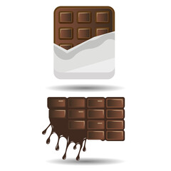 Opened chocolate bar and melted version vector icon