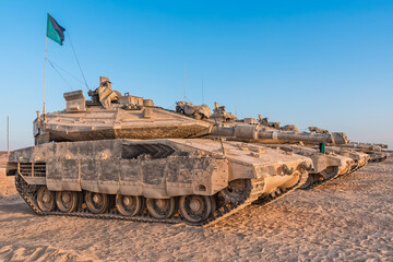 Independence Day in Israel. Israel Defense Forces opens some of its bases. Tanks in the desert
