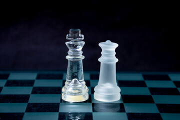 chess pieces on a chessboard. king and queen