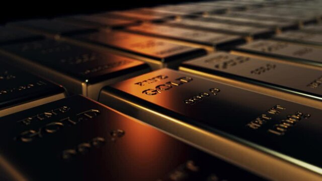 Gold Bars or Gold Bullion 3d animation of a lot of Gold Ingots v3 4k. High quality 4k footage