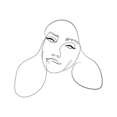 Abstract One Line Simple Continuous Woman's Face