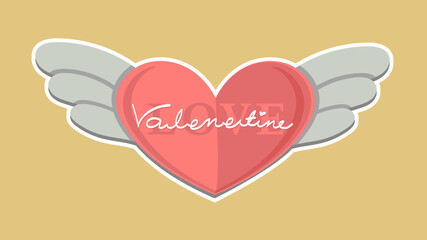 Valentine and love words on heart with wings. Velentine's day celebration.